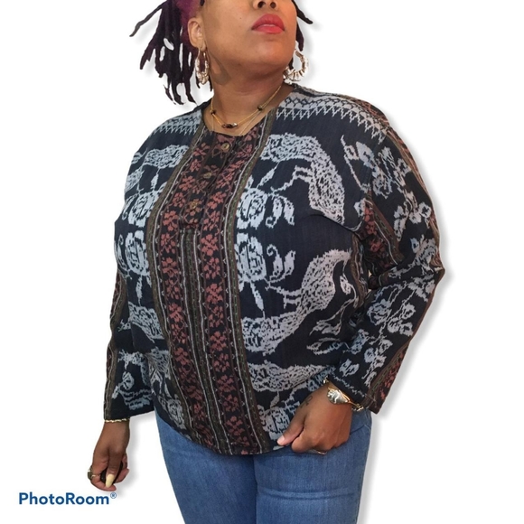 African Print Long Sleeve Top Sold - Picture 1 of 4